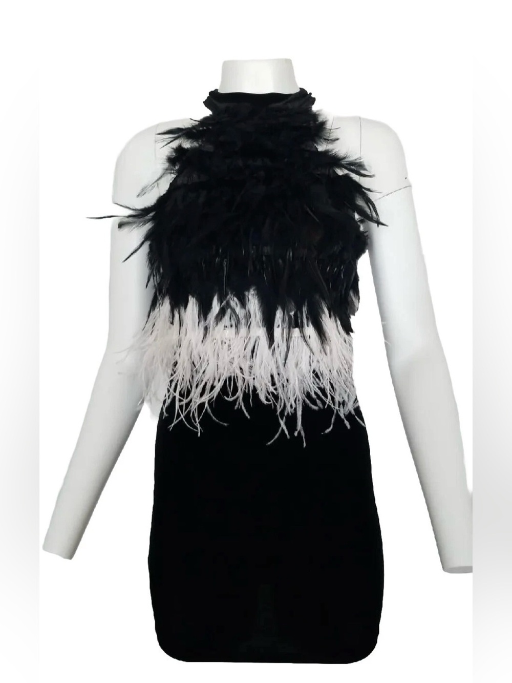 Gracia Black and White Feathered Mini Dress